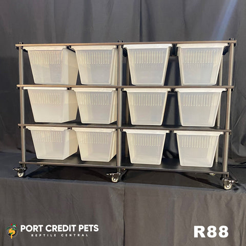 R88 RACK – ARBOREAL REPTILE 3 LEVEL 12 BIN COMPLETE SYSTEM